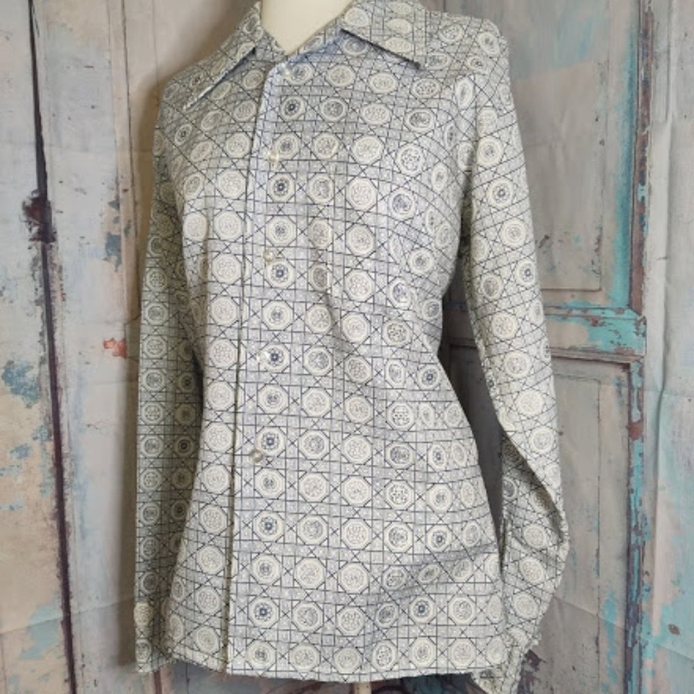 Vintage TMT by Tulane Shirtmakers Tapered Geometric Button Down Long Slv Sz M